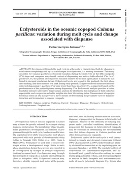 Ecdysteroids in the Oceanic Copepod Calanus Pacificus: Variation During Molt Cycle and Change Associated with Diapause