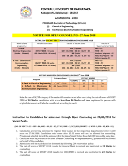 CENTRAL UNIVERSITY of KARNATAKA Kadaganchi, Kalaburagi ‐ 585367