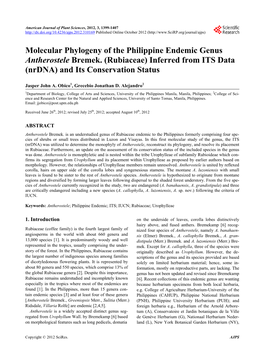 Molecular Phylogeny of the Philippine Endemic Genus Antherostele Bremek