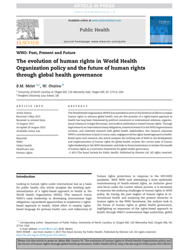 The Evolution of Human Rights in World Health Organization Policy and the Future of Human Rights Through Global Health Governance