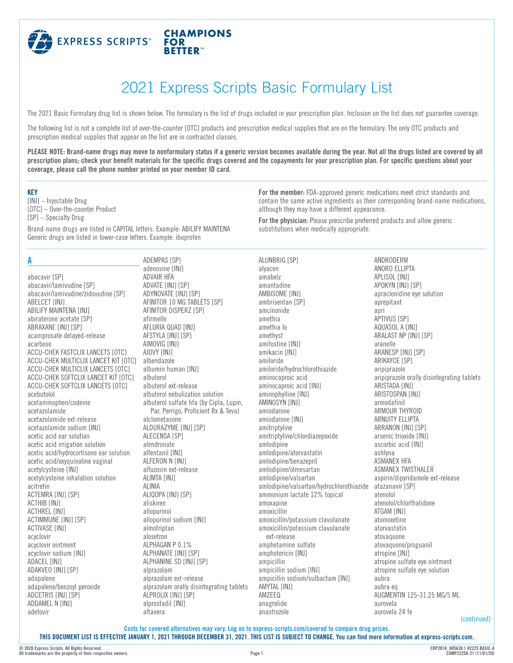 Express Scripts 2021 Basic Formulary List