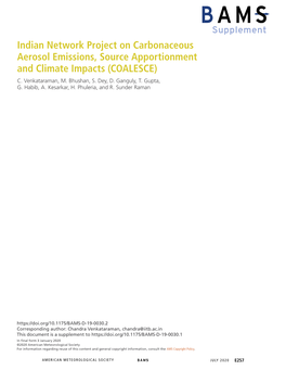 Indian Network Project on Carbonaceous Aerosol Emissions, Source Apportionment and Climate Impacts (COALESCE) C