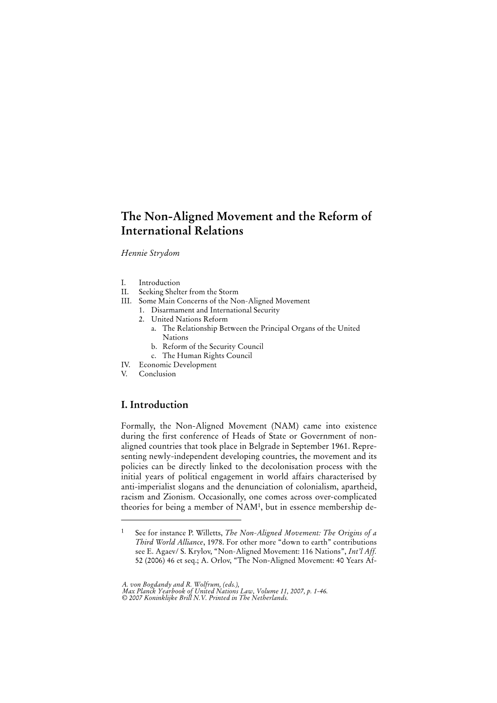 Non-Aligned Movement and the Reform of International Relations