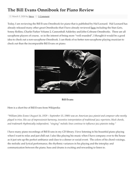 The Bill Evans Omnibook for Piano Review