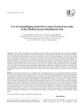 Use of Camouflaging Materials in Some Brachyuran Crabs of the Mediterranean Infralittoral Zone