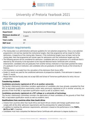 Bsc Geography and Environmental Science (02133363)