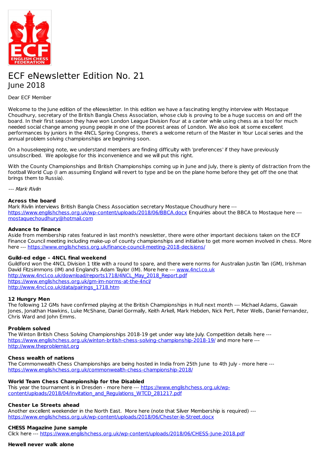 ECF Enewsletter Edition No. 21 June 2018