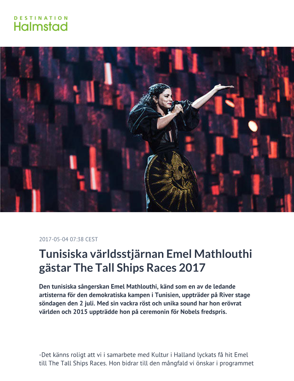 Tunisiska Världsstjärnan Emel Mathlouthi Gästar the Tall Ships Races 2017