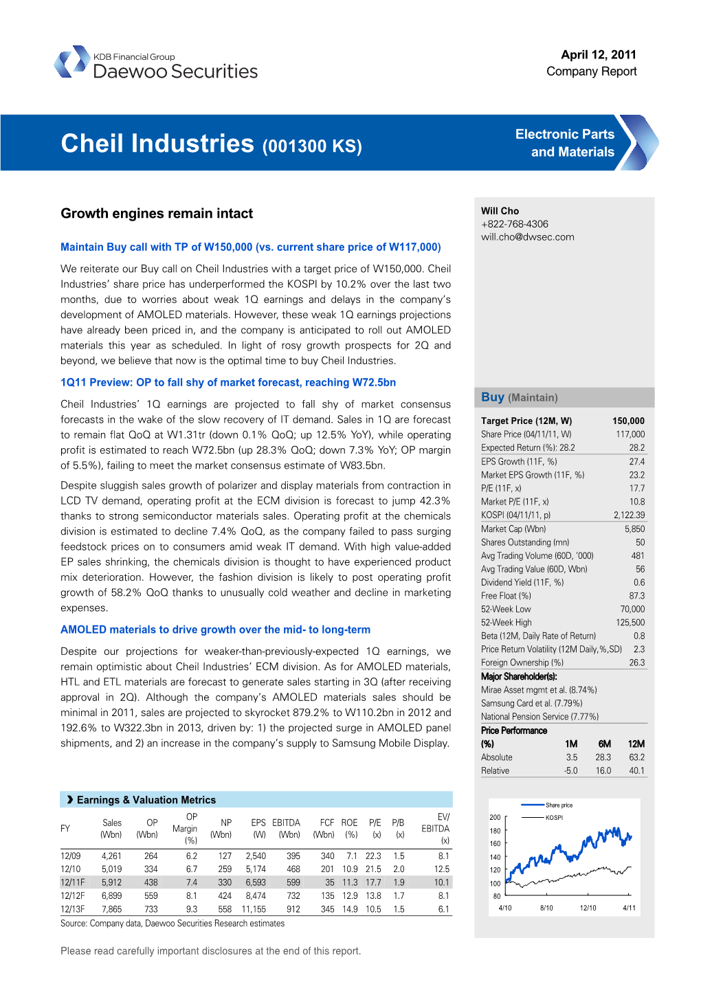 Cheil Industries (001300 KS) and Materials