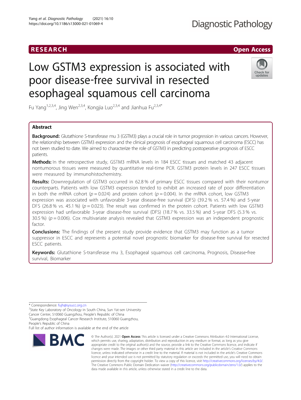 Low GSTM3 Expression Is Associated with Poor Disease‐Free Survival In