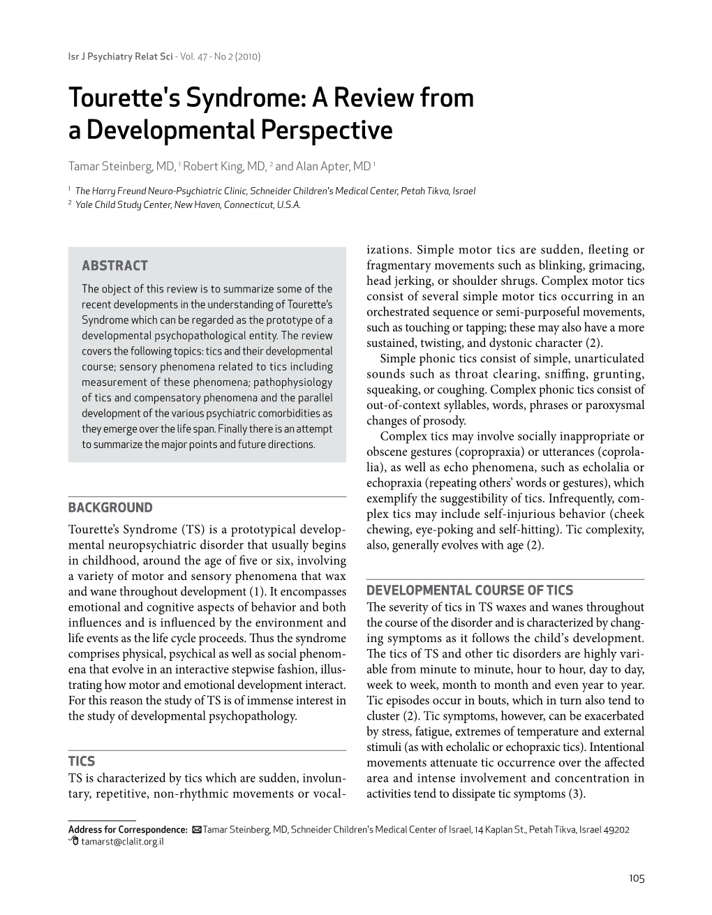 Tourette's Syndrome: a Review from a Developmental Perspective