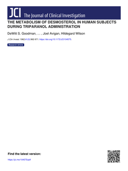 The Metabolism of Desmosterol in Human Subjects During Triparanol Administration