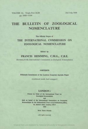 The Bulletin of Zoological Nomenclature. Vol.15, Part34 to 36