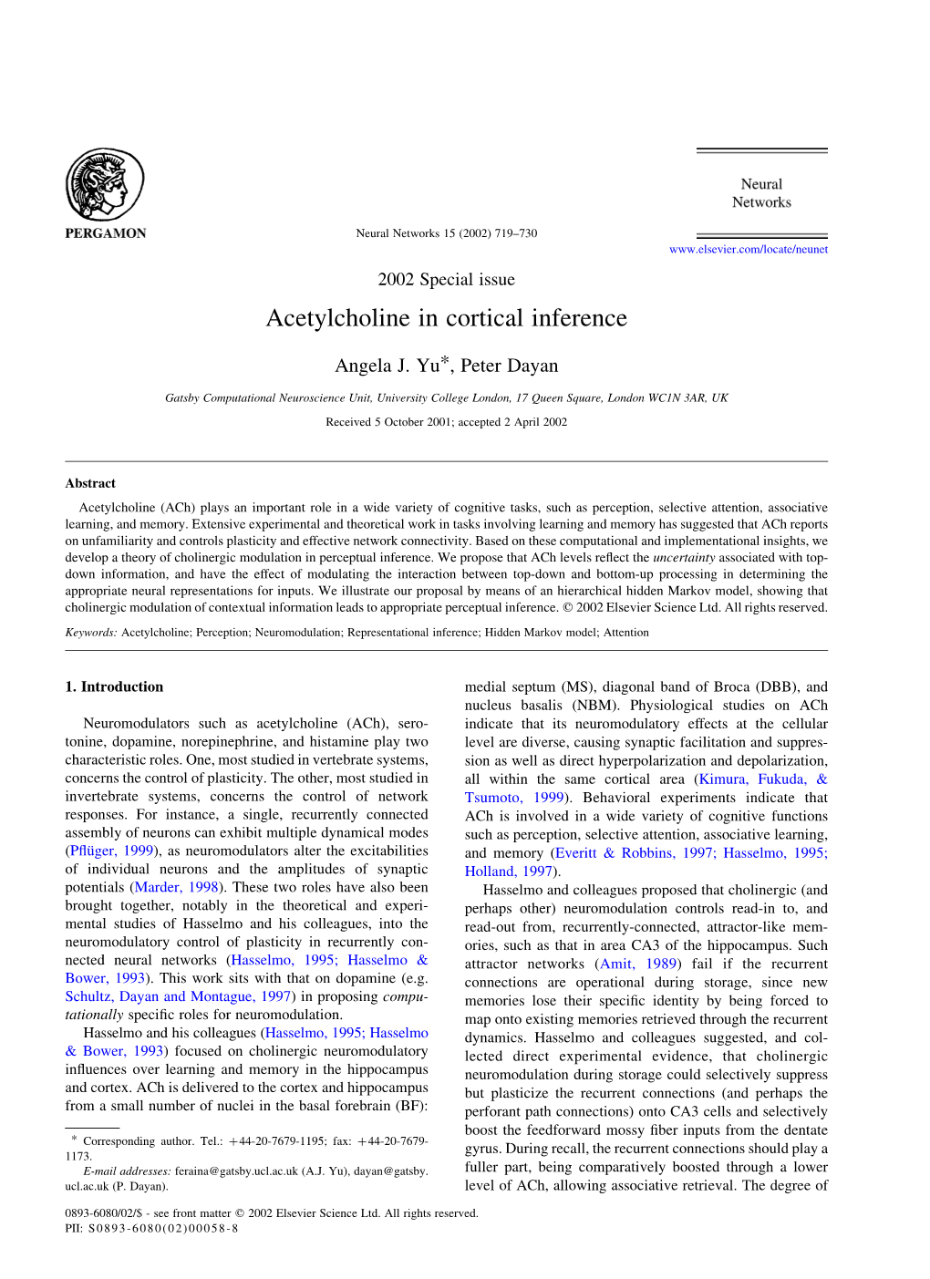 Acetylcholine in Cortical Inference