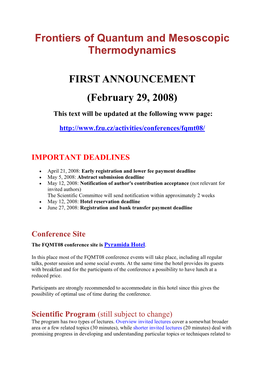 FIRST ANNOUNCEMENT (February 29, 2008)