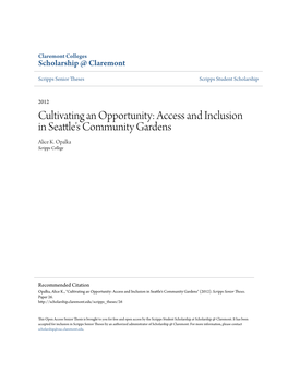 Access and Inclusion in Seattle's Community Gardens Alice K