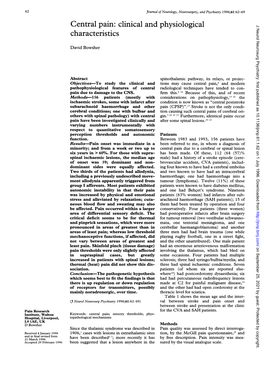 Central Pain: Clinical and Physiological J Neurol Neurosurg Psychiatry: First Published As 10.1136/Jnnp.61.1.62 on 1 July 1996
