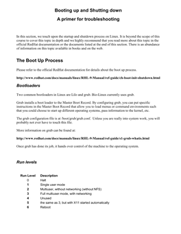Booting up and Shutting Down a Primer for Troubleshooting the Boot