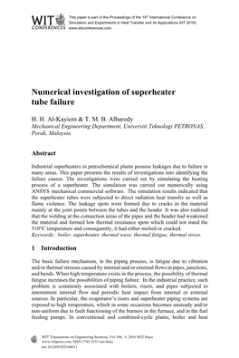 Numerical Investigation of Superheater Tube Failure