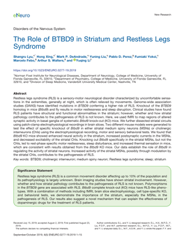 The Role of BTBD9 in Striatum and Restless Legs Syndrome