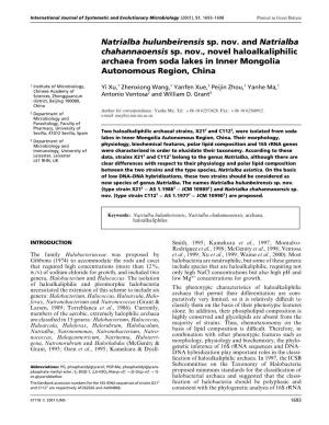 Natrialba Hulunbeirensis Sp. Nov. and Natrialba Chahannaoensis Sp. Nov., Novel Haloalkaliphilic Archaea from Soda Lakes in Inner Mongolia Autonomous Region, China