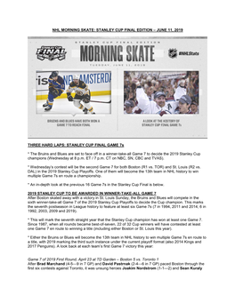 Stanley Cup Final Edition – June 11, 2019