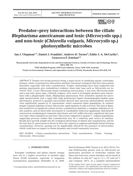 Predator-Prey Interactions Between the Ciliate Blepharisma Americanum
