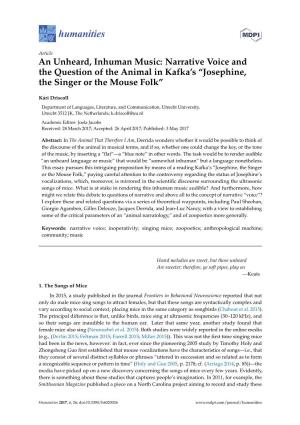 An Unheard, Inhuman Music: Narrative Voice and the Question of the Animal in Kafka's “Josephine, the Singer Or the Mouse