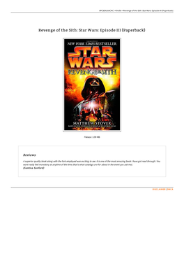 Revenge of the Sith: Star Wars: Episode III (Paperback)