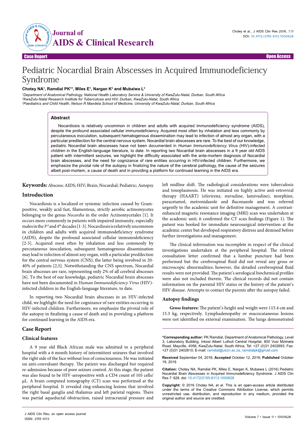 Pediatric Nocardial Brain Abscesses in Acquired Immunodeficiency Syndrome