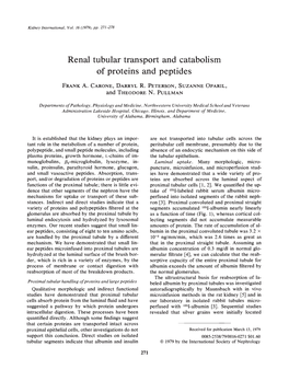 Renal Tubular Transport and Catabolism of Proteins and Peptides