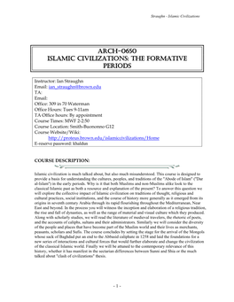 Arch-0650 Islamic Civilizations: the Formative Periods