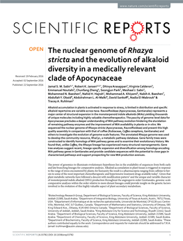 The Nuclear Genome of Rhazya Stricta and the Evolution of Alkaloid