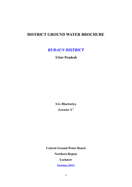 District Ground Water Brochure Budaun District