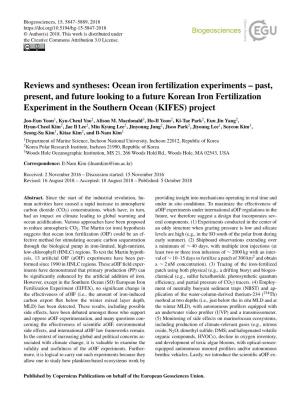 Ocean Iron Fertilization Experiments – Past, Present, and Future Looking to a Future Korean Iron Fertilization Experiment in the Southern Ocean (KIFES) Project