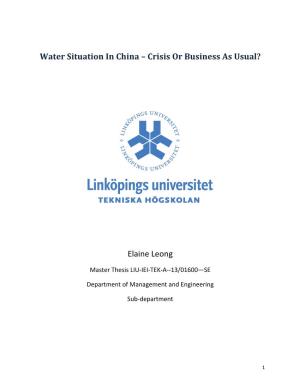 Water Situation in China – Crisis Or Business As Usual?