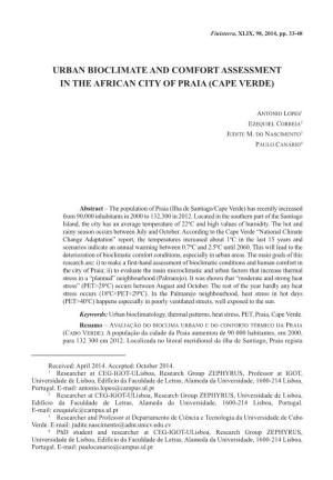 URBAN BIOCLIMATE and COMFORT ASSESSMENT in the AFRICAN CITY of PRAIA (CAPE VERDE)