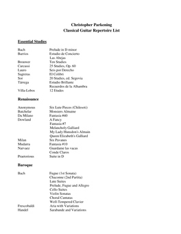 Christopher Parkening Classical Guitar Repertoire List