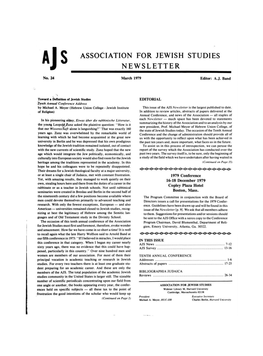 S ASSOCIATION for JEWISH STUDIES NEWSLETTER