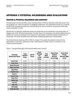 Potential Wilderness Area Evaluations George Washington National Forest Draft EIS April 2011