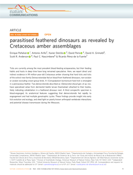 Parasitised Feathered Dinosaurs As Revealed by Cretaceous Amber Assemblages
