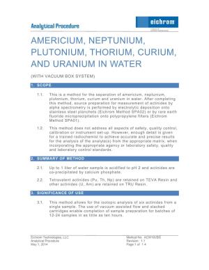 Americium, Neptunium, Plutonium, Thorium, Curium, and Uranium in Water