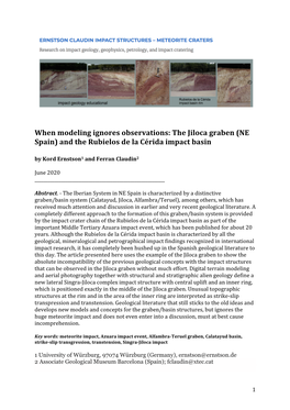 The Jiloca Graben (NE Spain) and the Rubielos De La Cérida Impact Basin by Kord Ernstson1 and Ferran Claudin2