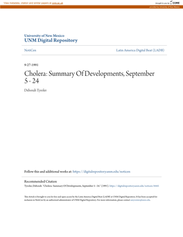 Cholera: Summary of Developments, September 5 - 24 Deborah Tyroler