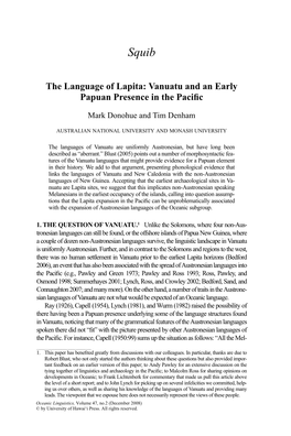 The Language of Lapita: Vanuatu and an Early Papuan Presence in the Paciﬁc