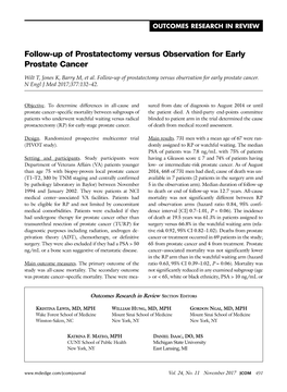 Follow-Up of Prostatectomy Versus Observation for Early Prostate Cancer