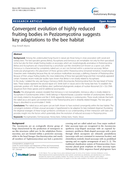 Convergent Evolution of Highly Reduced Fruiting Bodies in Pezizomycotina Suggests Key Adaptations to the Bee Habitat Anja Amtoft Wynns