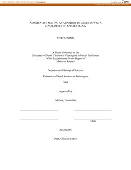 Assortative Mating As a Barrier to Gene Flow in a Coral Reef Fish Species Flock