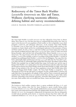 Rediscovery of the Timor Bush Warbler Locustella Timorensis on Alor and Timor, Wallacea: Clarifying Taxonomic Afﬁnities, Deﬁning Habitat and Survey Recommendations