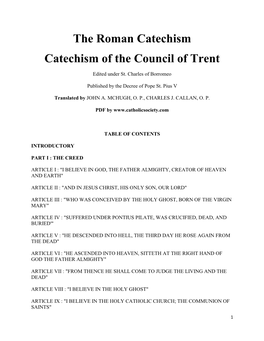 The Roman Catechism Catechism of the Council of Trent